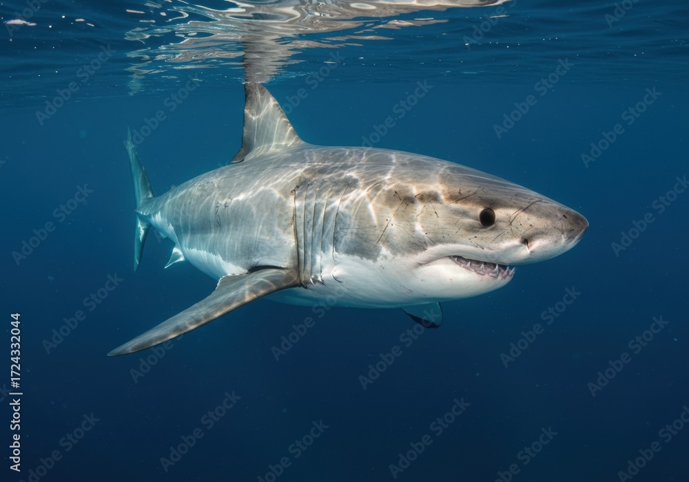 Naklejka premium Great White Shark Swimming Underwater