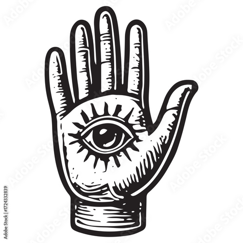 Mystical Hand with All-Seeing Eye, Esoteric Power Symbol, Cosmic Divine Protection Art