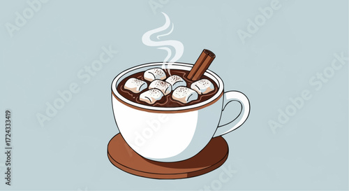 Christmas  indulge in a cozy hot chocolate with marshmallows and cinnamon stick perfect winter holiday drink treat vector