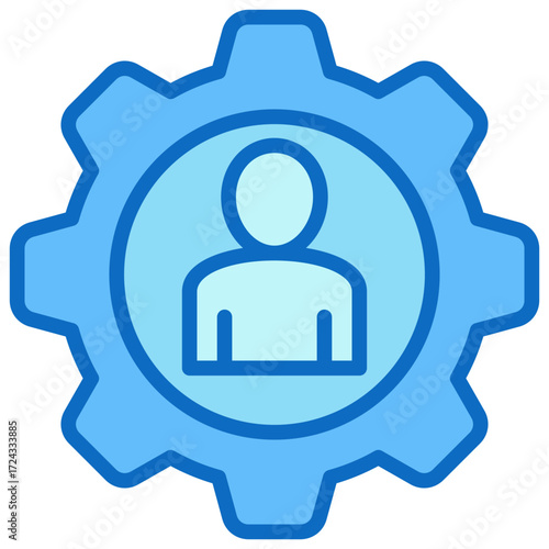 Team Management Blue Fill Outline Icon Design Vector - person inside a gear symbolizing leadership, team coordination, and strategic management roles