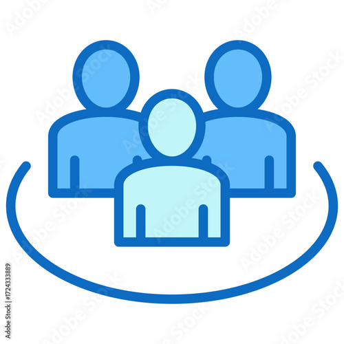Team Discussion Blue Fill Outline Icon Design Vector - Three people in a circular setting, symbolizing team collaboration or group discussion