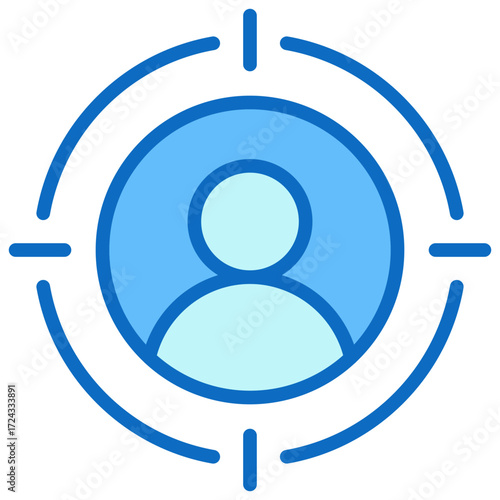 Target Audience Blue Fill Outline Icon Design Vector - Person avatar inside a target scope, representing customer targeting, audience focus, or demographic analysis