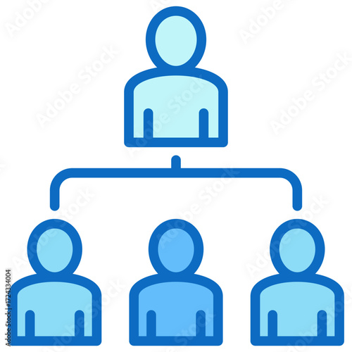 Hierarchy Blue Fill Outline Icon Design Vector - Organizational chart with four people, showing reporting structure or leadership hierarchy