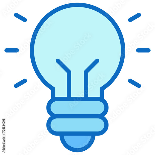 Innovation Blue Fill Outline Icon Design Vector - Minimal light bulb shape radiating lines, indicating innovation, creative ideas, or new business solutions