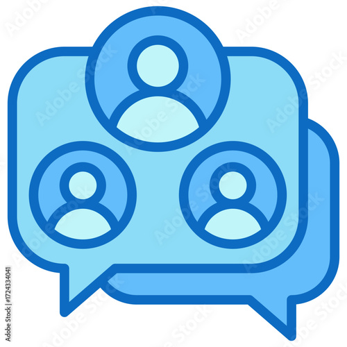 Group Chat Blue Fill Outline Icon Design Vector - Speech bubble with multiple user icons, representing group conversation, teamwork, or collaboration