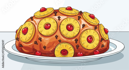 Christmas  explore delicious pineapple glazed ham recipe with cherries and cloves for holiday dinner ideas and celebrations vector