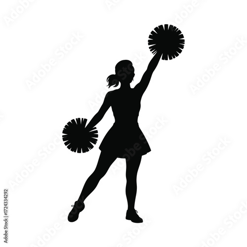 Silhouette of a female cheerleader with pom-poms Keywords: cheerleader, female, silhouette
