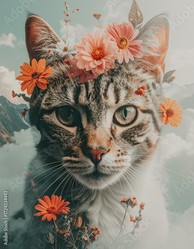 cat with flowers