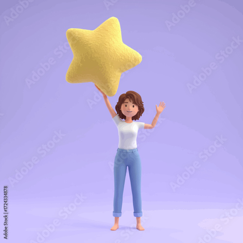 3d render young woman short brown hair white t shirt blue jeans