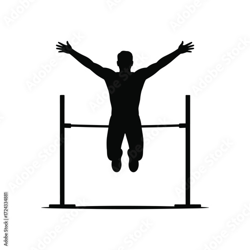 Silhouette of a man jumping over a high bar Keywords: high jump, athlete, silhouette, sport