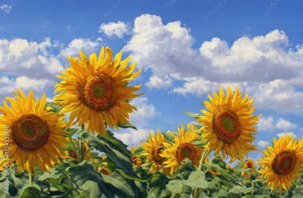 Fototapeta premium Sunflowers against a summer sky