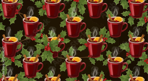 Christmas  seamless pattern of mulled wine christmas holiday background warm drink winter celebration festive season design 100 vector