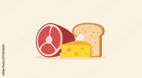 Christmas  download illustration of meat cheese and bread for sandwich ingredients and cooking recipe design needs vector