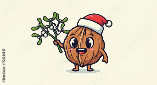 Christmas  cute christmas nut character holding mistletoe branch holiday season festive illustration vector image art vector