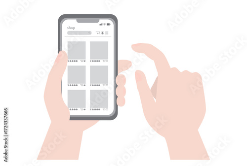 ショッピングサイトを表示したスマホを操作する手元