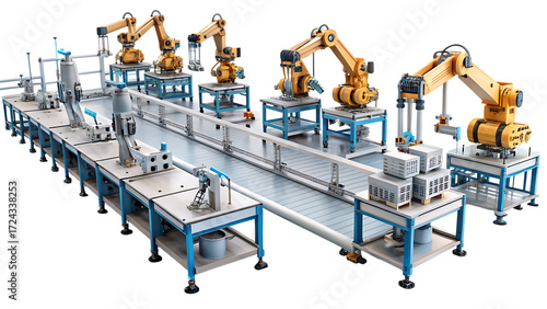Automated Industrial Robotic Assembly Line automation cutout png isolated on a transparent background