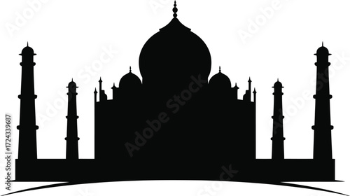 Taj Mahal silhouette on white background India monument