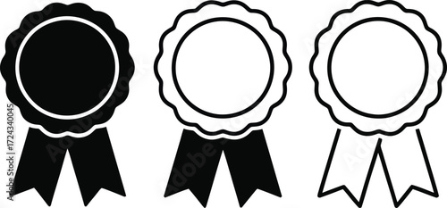 Three award ribbons with different fill styles rosette