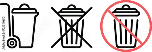 Trash Can Icons With Prohibition Symbols Keywords: trash can, bin, garbage, waste, disposal