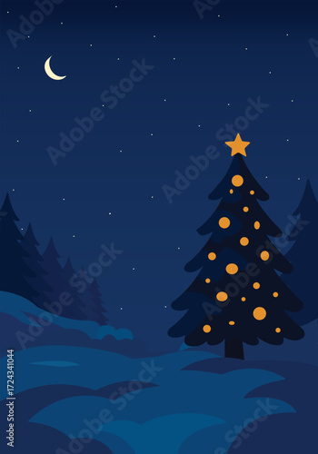 christmas tree and stars with snow