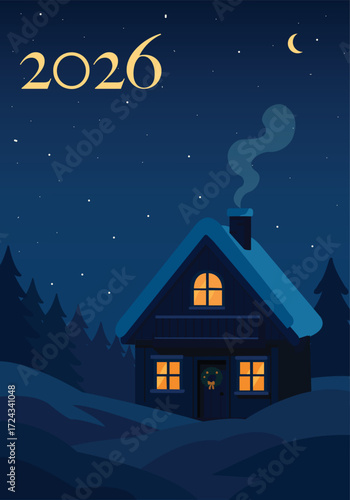 christmas house in the night. 2026 year 