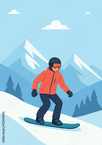 snowboarder on the slope. Winter mountains