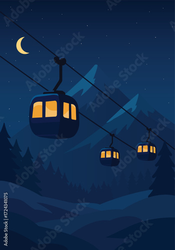 night in the mountains. Ski lift