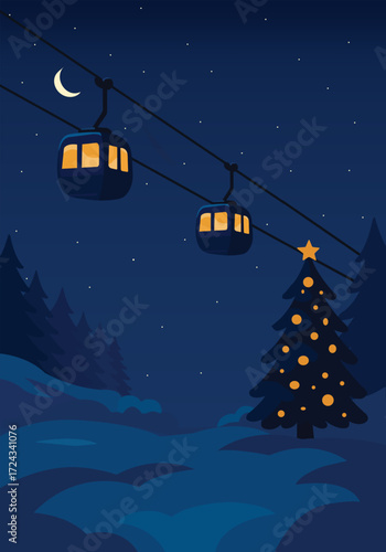 Winter night landscape with trees 