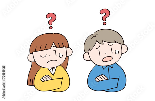 はてなを浮かべる男女2人のイラスト