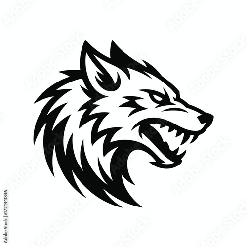 Black and White Fierce Wolf Head Graphic snarling aggressive