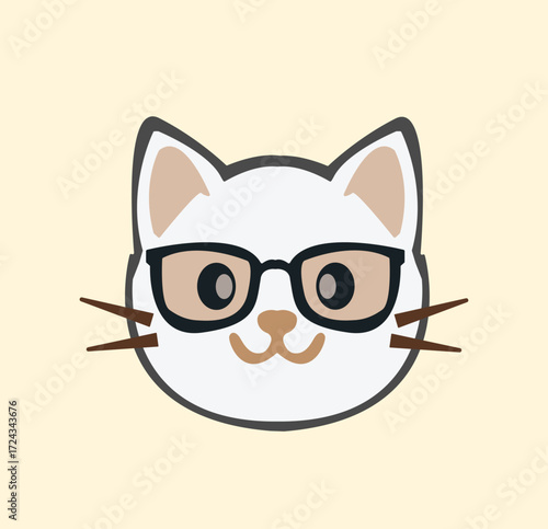 Cute and adorable cat head with glasses.