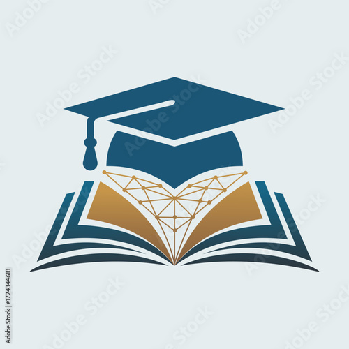 A graduation cap with a tassel resting on a stack of books, symbolizing academic achievement and the culmination of a successful education