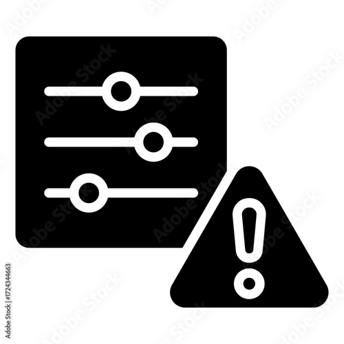 Risk Control Glyph Black Silhouette Icon Design Vector - settings panel with alert triangle symbolizing risk control, warning management, and secure monitoring