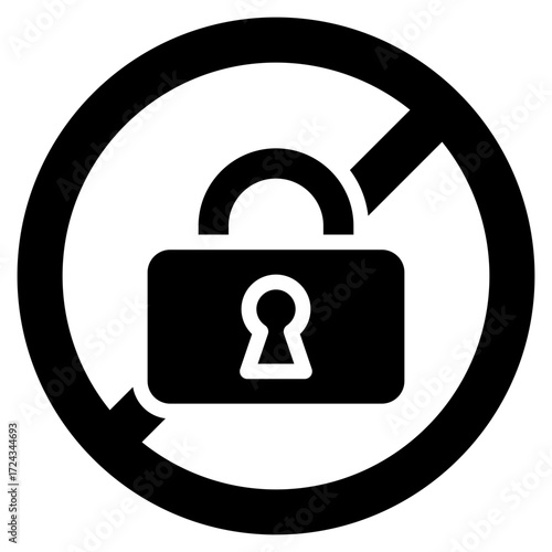 Blocked Access Glyph Black Silhouette Icon Design Vector - padlock with prohibition sign symbolizing restricted access, blocked security, and denied entry