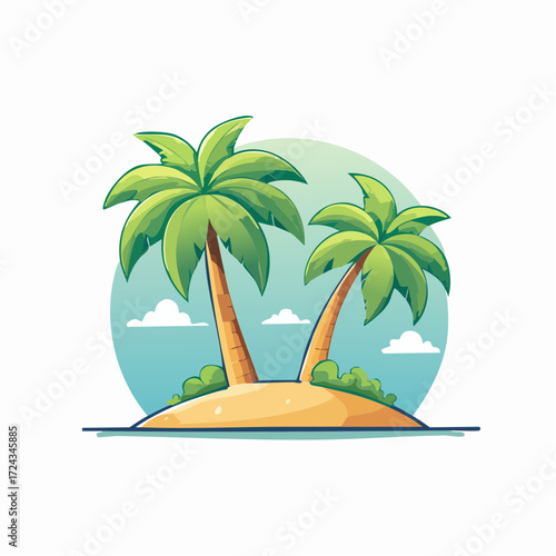 Tropical Island Paradise with Two Palm Trees