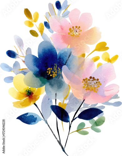 bouquet of flowers on blue background