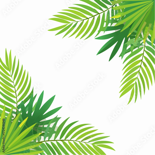 Lush Green Tropical Leaves Frame on White Background