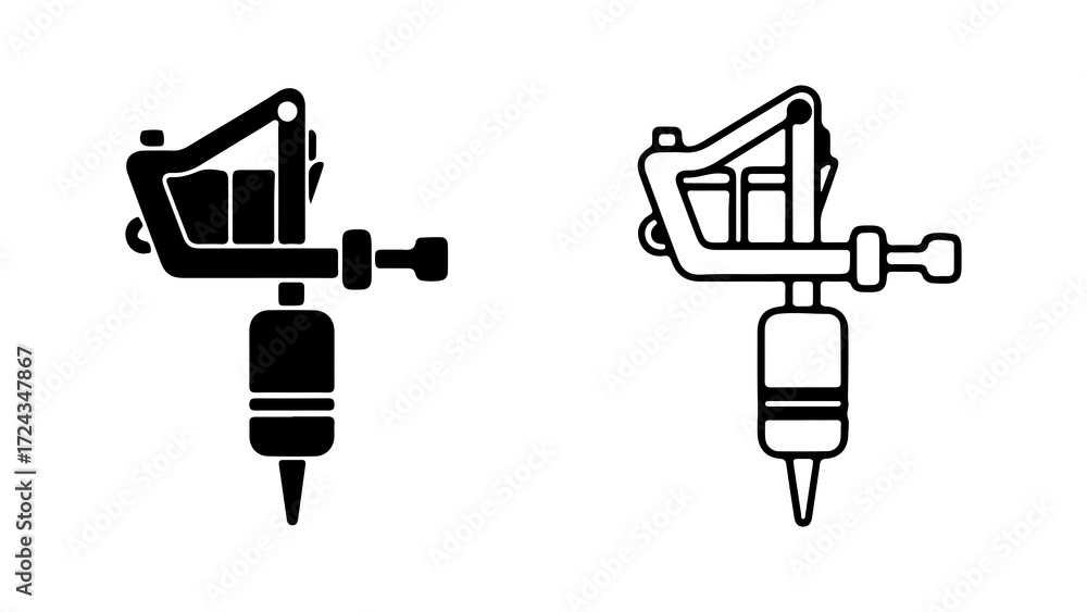 Fototapeta premium Tattoo machine vector icons in solid and outline styles.