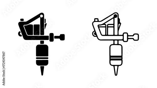 Tattoo machine vector icons in solid and outline styles.