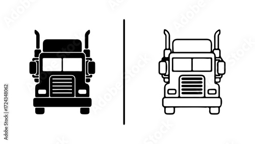 Trucks in black and white front view illustration for transport.