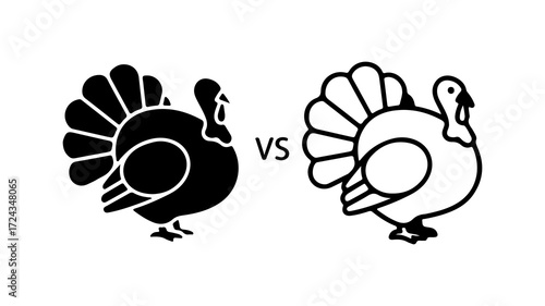 Turkey bird graphic in solid silhouette and line art outline styles.
