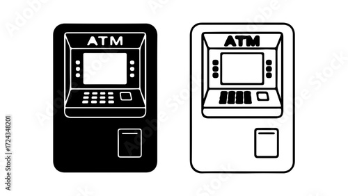 Two ATM Machines in Black and White Outline.