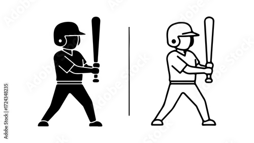 Two baseball players in action focused on hitting the ball.
