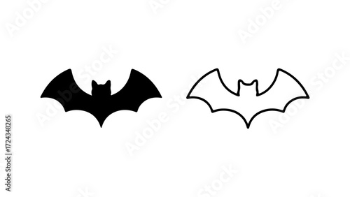 Two Bat Silhouettes One Black One Outline For Halloween.
