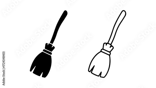 Two black and white brooms simple design isolated on white background.