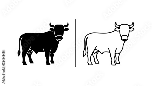 Two black and white cow illustrations.