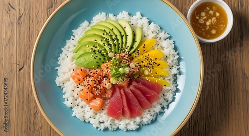 Poke Bowl on Table.
