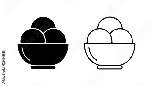 Two bowls of ice cream one black and one white outline simple illustration.