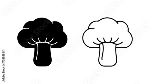 Two broccoli icons one black and one white outline.