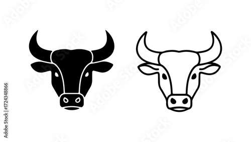 Two bull head icons one solid black and one outline facing forward.